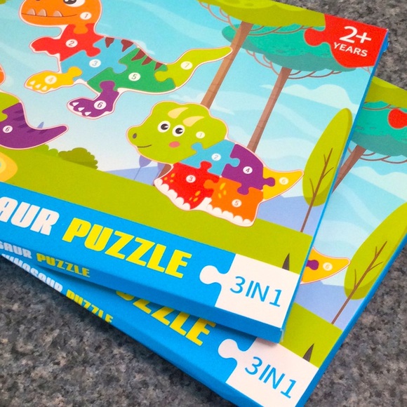 * - Wooden Dinosaur puzzle 3 in 1 ages 2 toddler and over. Two sets for one … - Picture 2 of 8